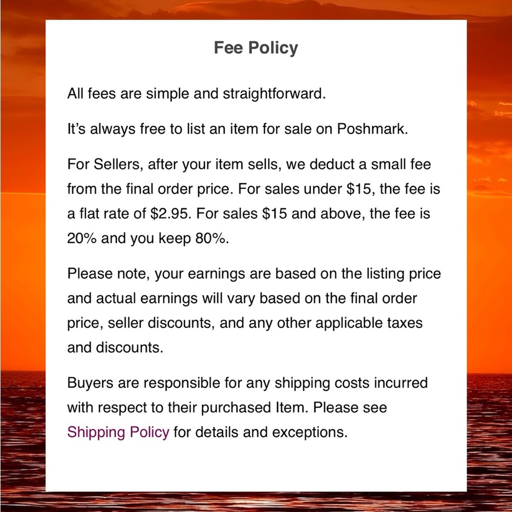 Your business is truly appreciated. Please consider the fees sellers have to pay